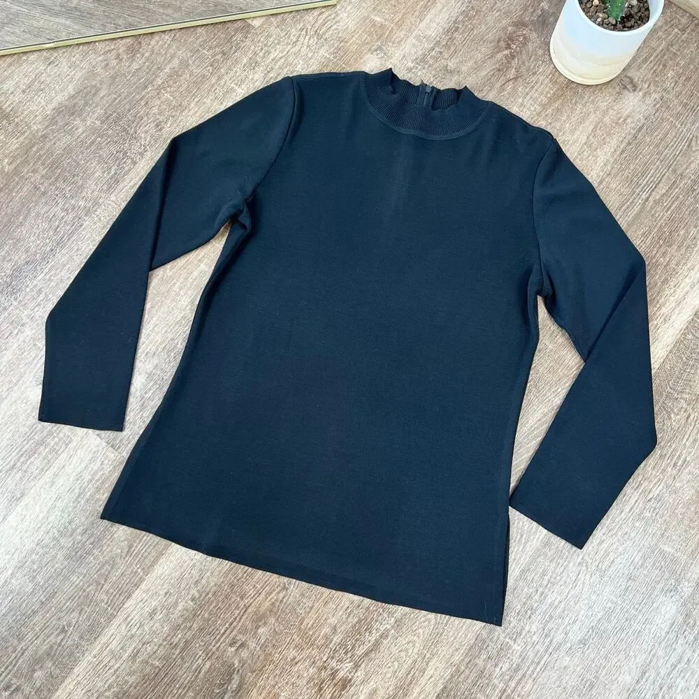 Ming Wang Mock Neck Tunic Knit Black Sweater Top